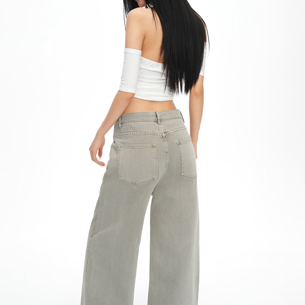 Chambray Low-Waist Jeans Women Simple Vintage Streetwear