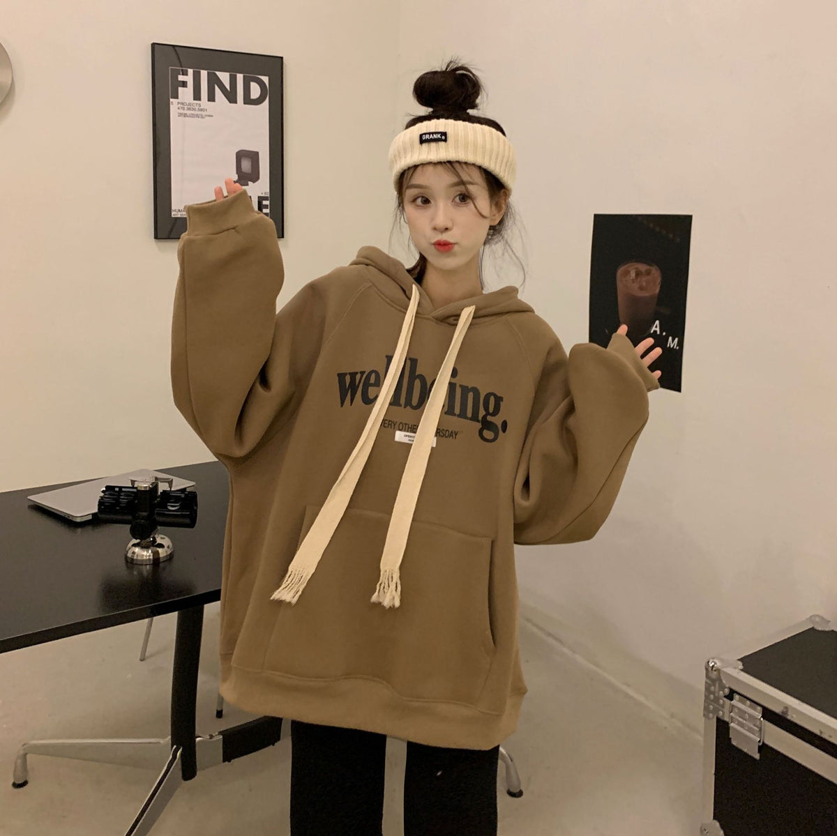 Fleece Inside Oversized Brown Hoodie
