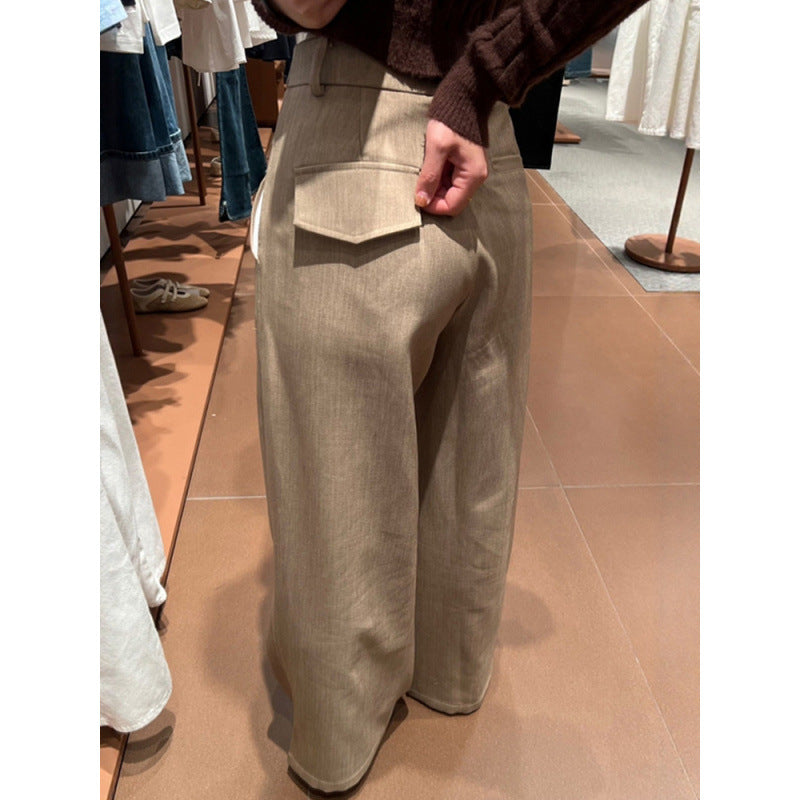 Dark Khaki Linen Tailored Trousers