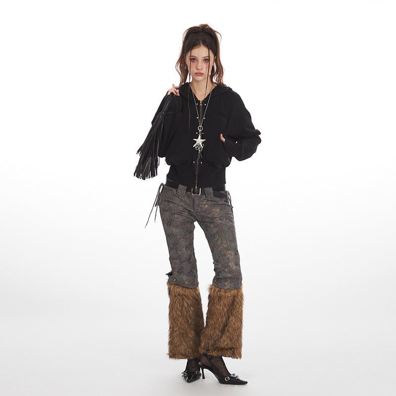 Streetwear Distressed Crop Hoodie for Women Short Fitted Outerwear