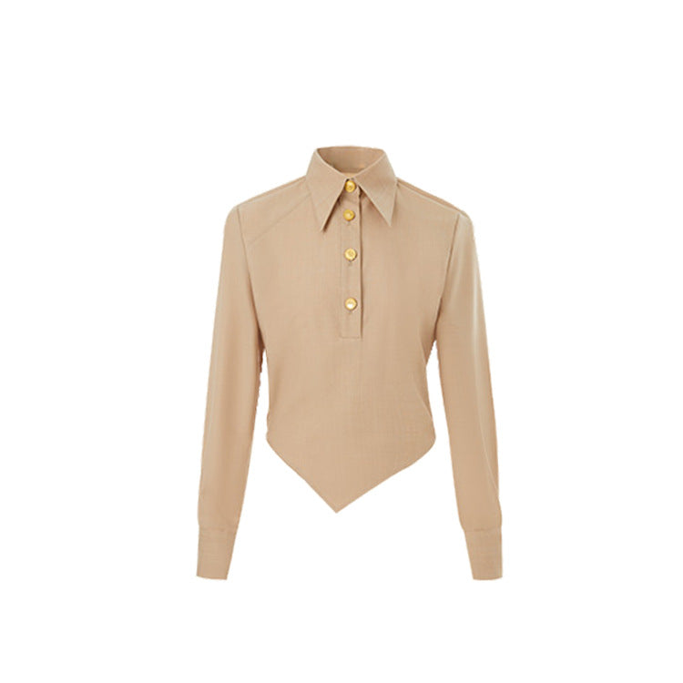 Thick Twill Texture Asymmetrical Bias-Cut Top & Trousers Outfit Set