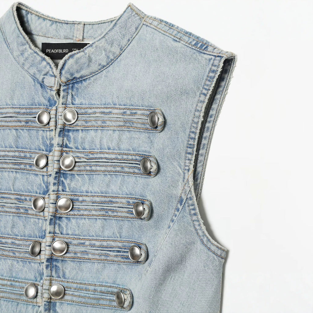 Knot Button-Up Denim Vest