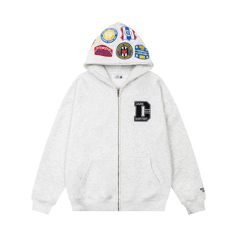 Hooded Zip-Up Sweatshirt Unisex Casual Loose Couple Streetwear Jacket