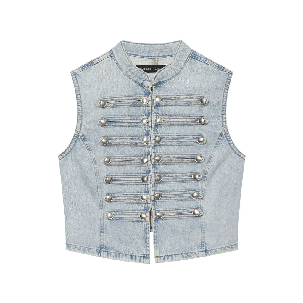 Knot Button-Up Denim Vest