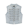 Knot Button-Up Denim Vest