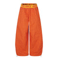 Orange Plaid Patchwork Wide-Leg Trousers
