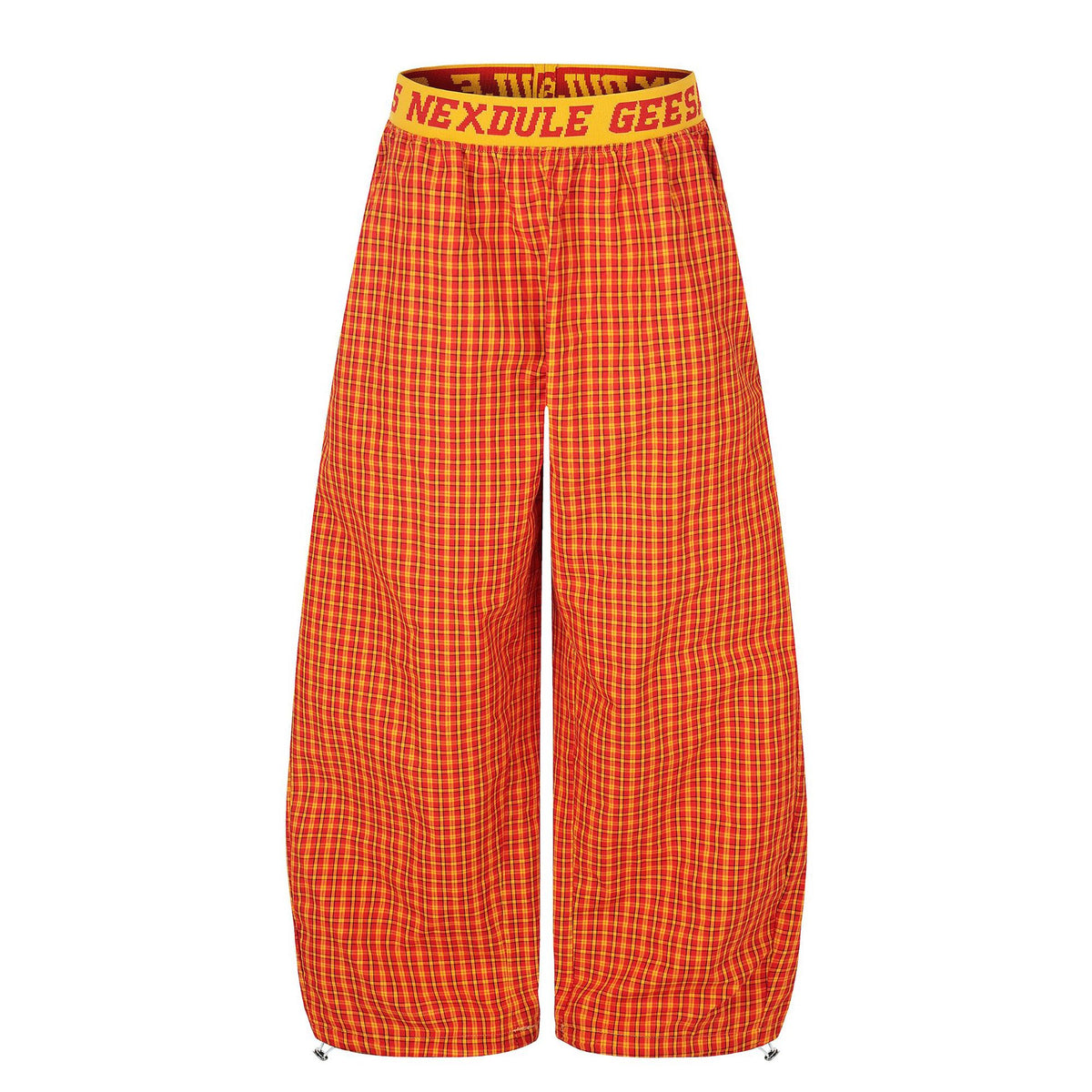 Orange Plaid Patchwork Wide-Leg Trousers