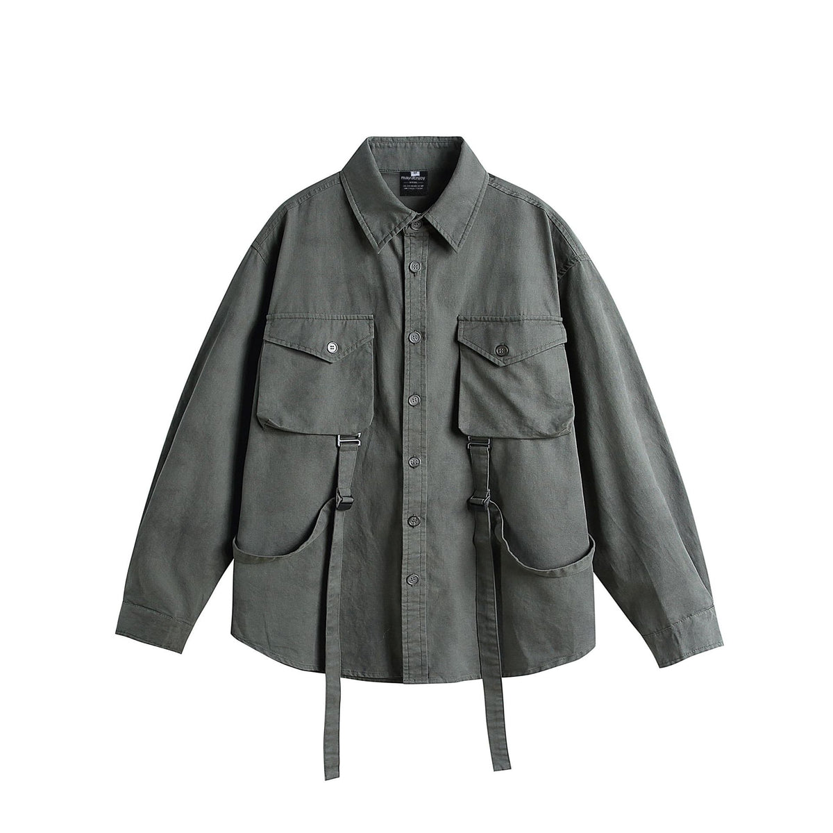 Casual Streetwear Vintage Tactical Belted Long Sleeve Shirt
