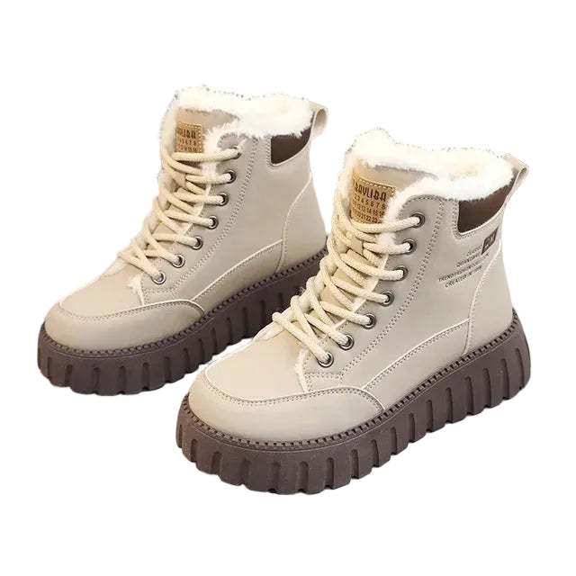 beige lace up winter boots cute womens wool warm inner lining