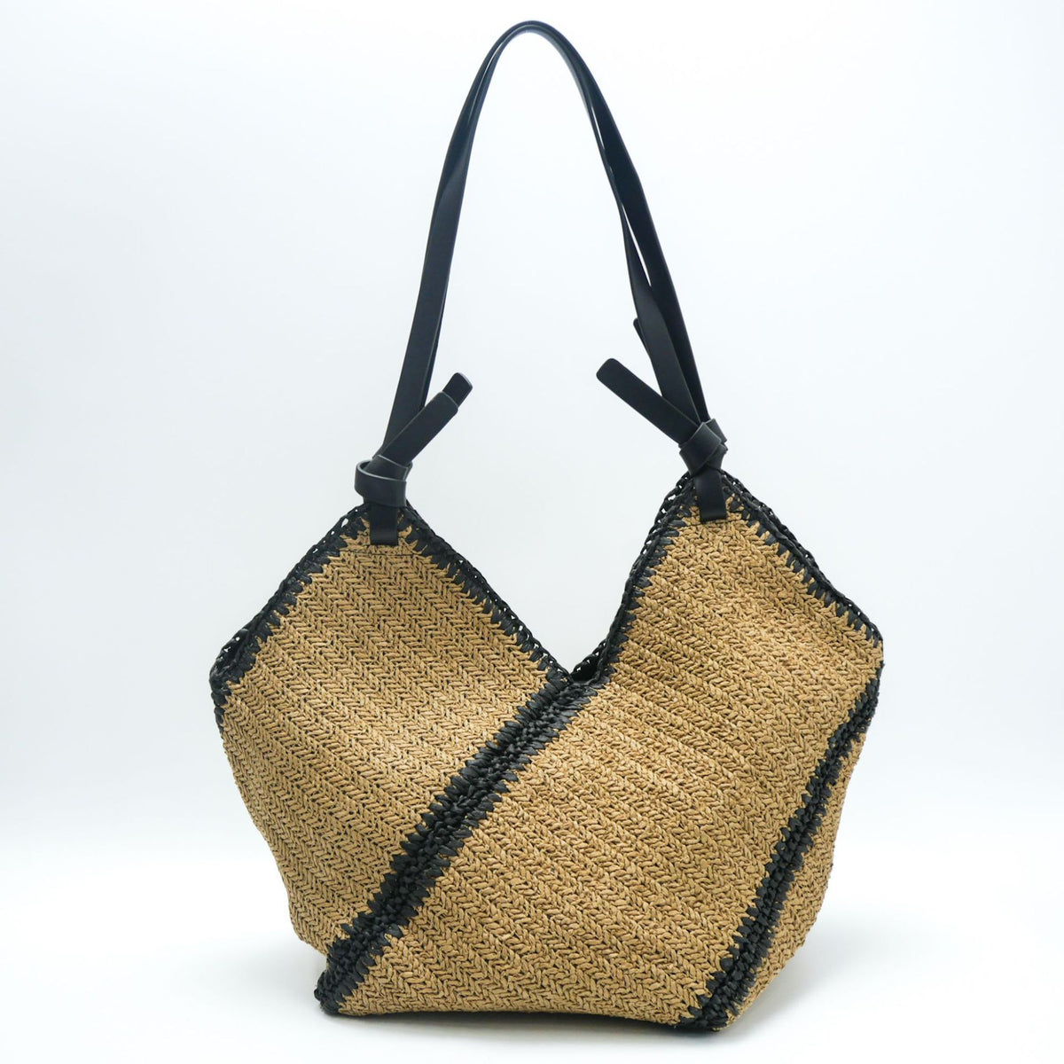 Khaki Woven Straw Tote Bag