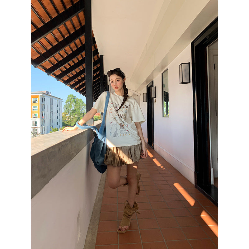 Vintage Check Cotton Mini Skirt