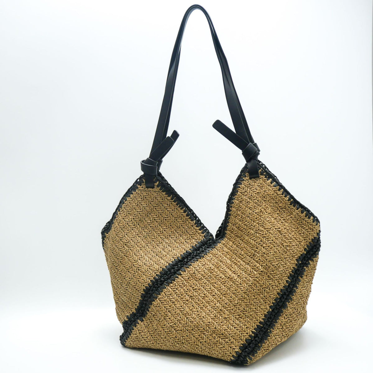 Khaki Woven Straw Tote Bag