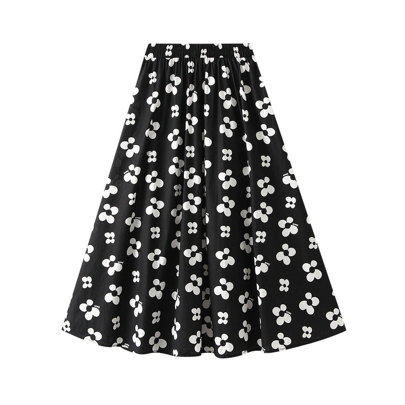 One Size Oil-Paint Floral A-Line Midi Skirt