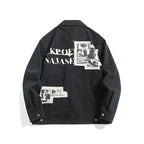 Washed Letter-Print Streetwear Work Jacket