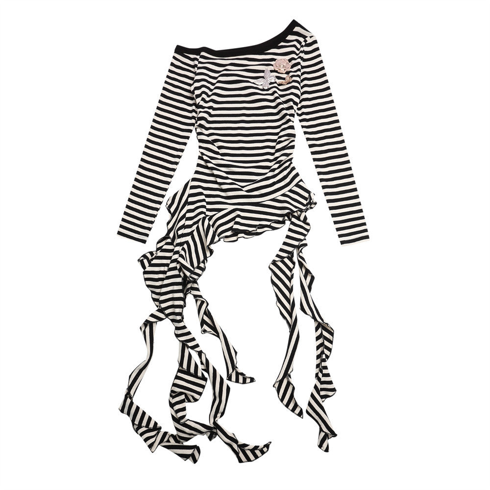 Women’s Black & White Asymmetric Fringe Top