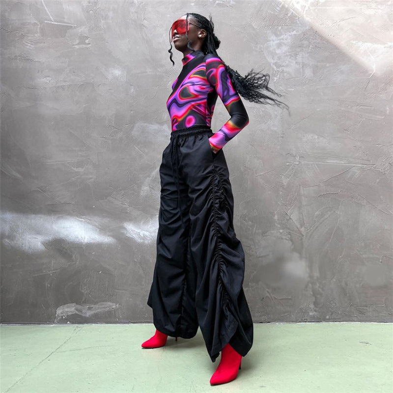 Summer Fashion Casual Loose Pleated Lightweight Breathable Streetwear Pants for Women