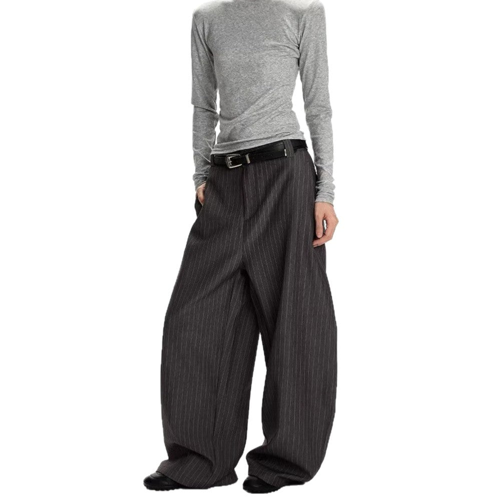 Grey Draped Wide-Leg Cargo Trousers