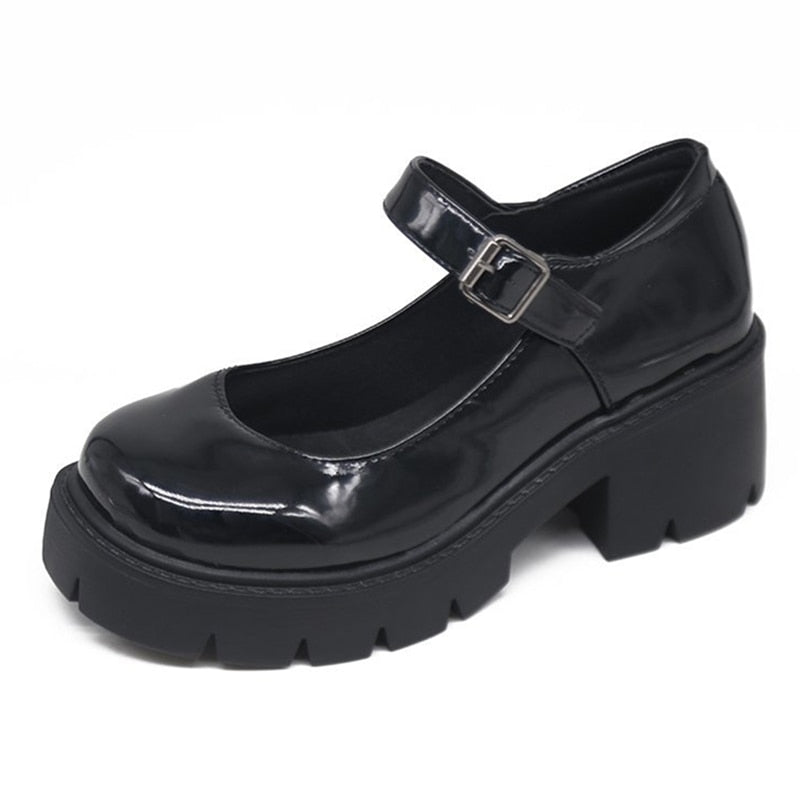 Black Patent Platform Mary Jane Heels