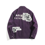 Washed Letter-Print Streetwear Work Jacket