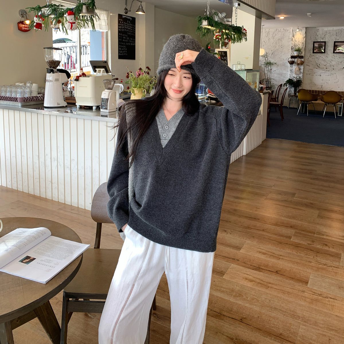 Two-Piece Layered V-Neck Knit Sweater
