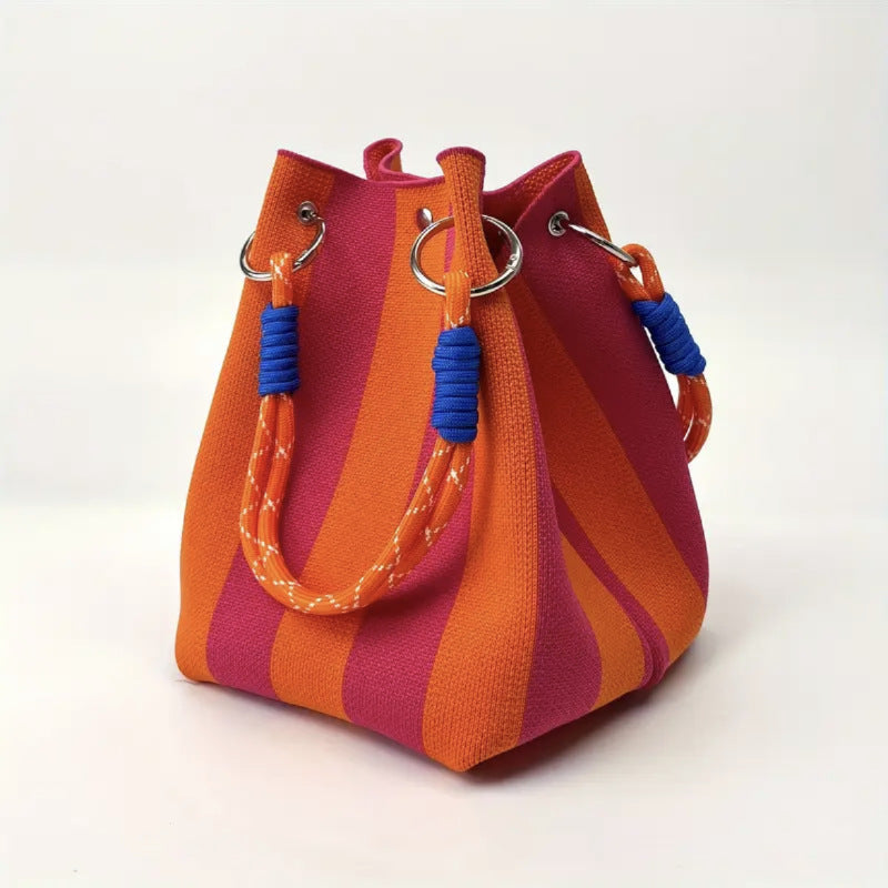 Striped Woven Bucket Bag