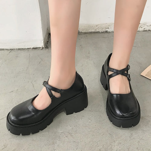 Black Patent Platform Mary Jane Heels