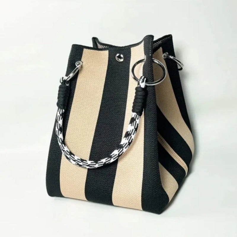 Striped Woven Bucket Bag