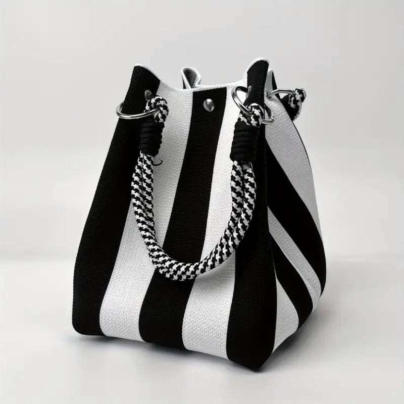 Striped Woven Bucket Bag