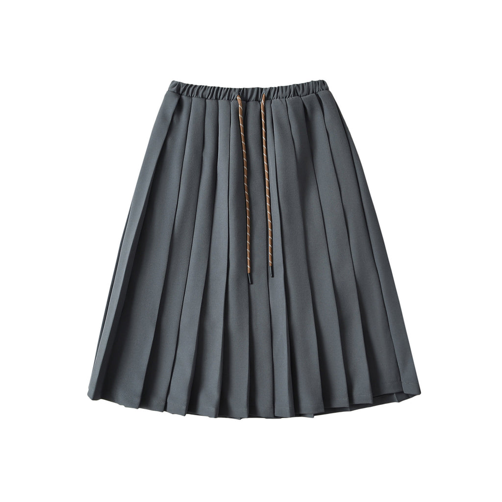 Streetwear High-Waisted Elastic Drawstring Mid-Length Pleated Skirt for Women