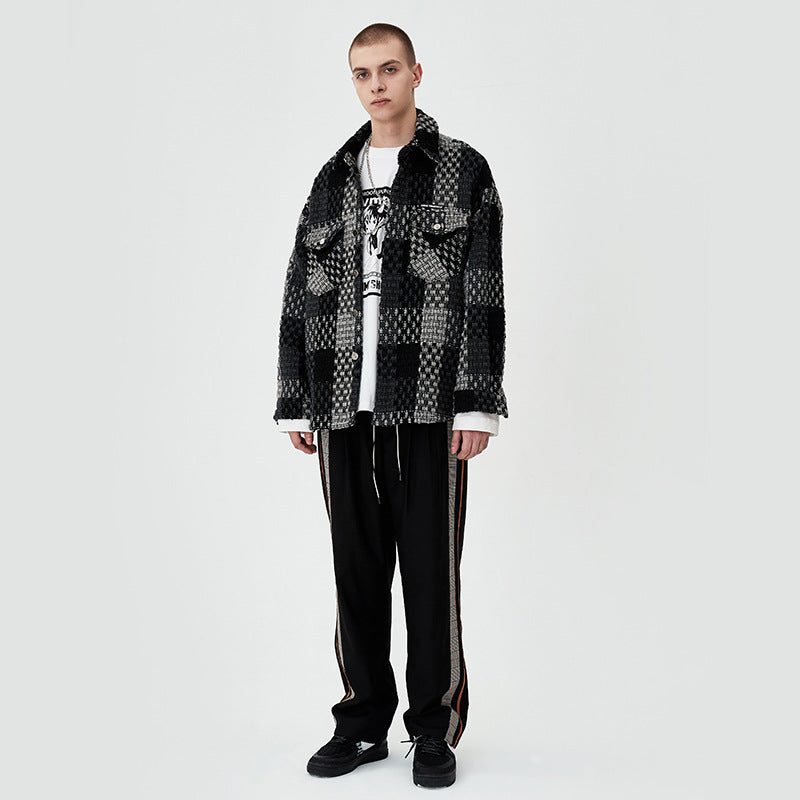 Tweed Checkered Coat for Men,  Trendy Streetwear, Retro Casual Jacket for Couples