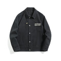 Washed Letter Print Patch Loose Streetwear Style Work Jacket