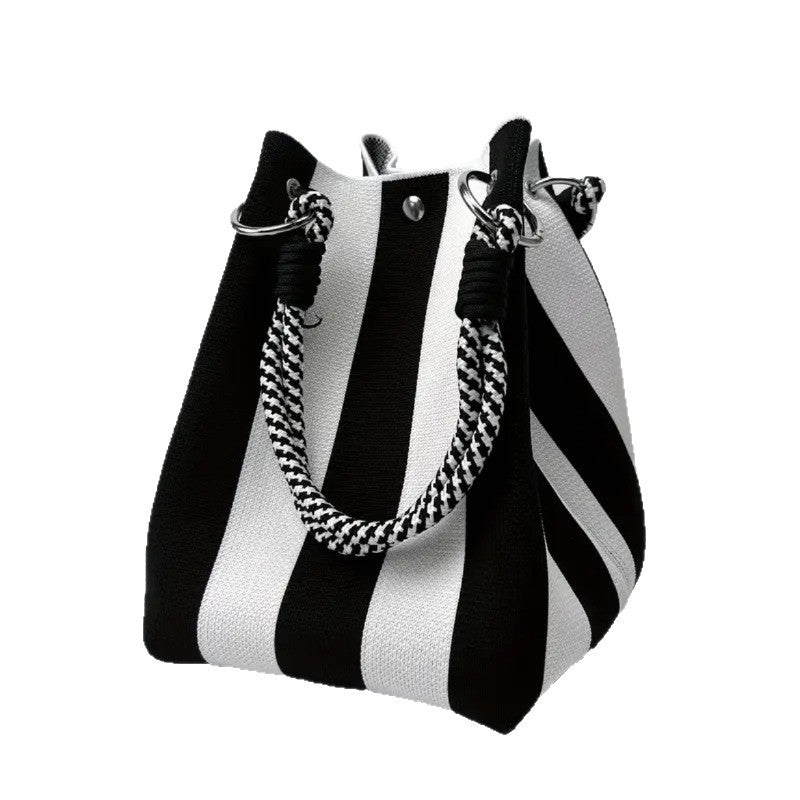 Striped Woven Bucket Bag