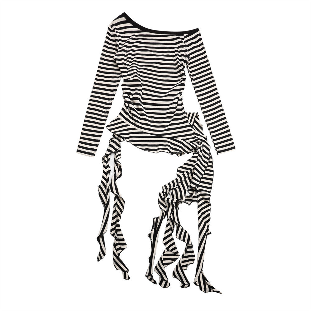 Women’s Black & White Asymmetric Fringe Top