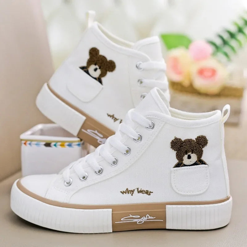 High-Top Cartoon Canvas Bear Trainers