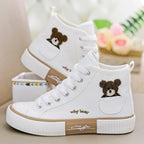 High-Top Cartoon Canvas Bear Trainers