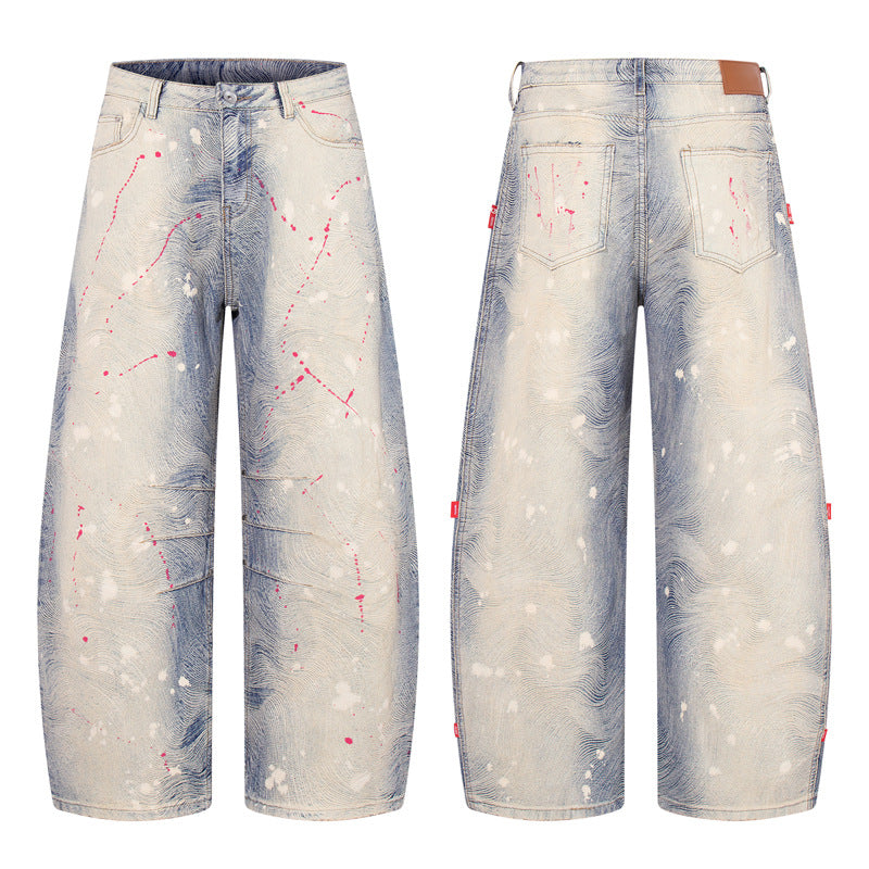 Unisex Plus-Size Blue Splash-Dye Jeans