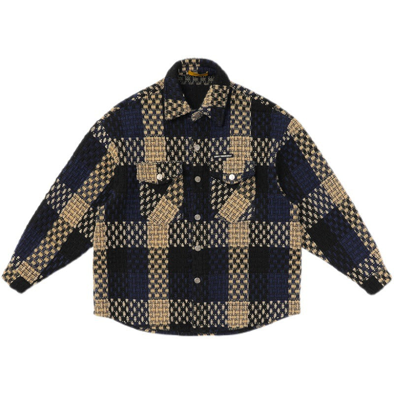 Tweed Checkered Coat for Men,  Trendy Streetwear, Retro Casual Jacket for Couples
