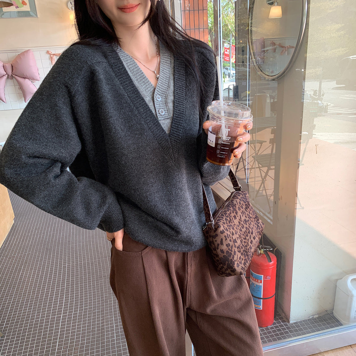 Two-Piece Layered V-Neck Knit Sweater