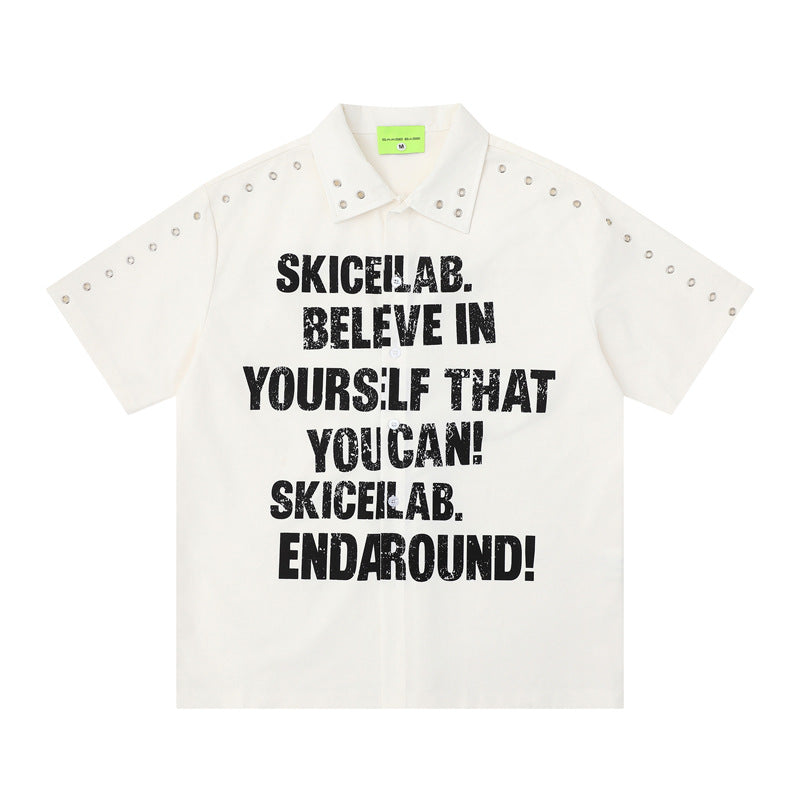Letter Print Short Sleeve Shirt Unisex Streetwear Loose Fit Versatile
