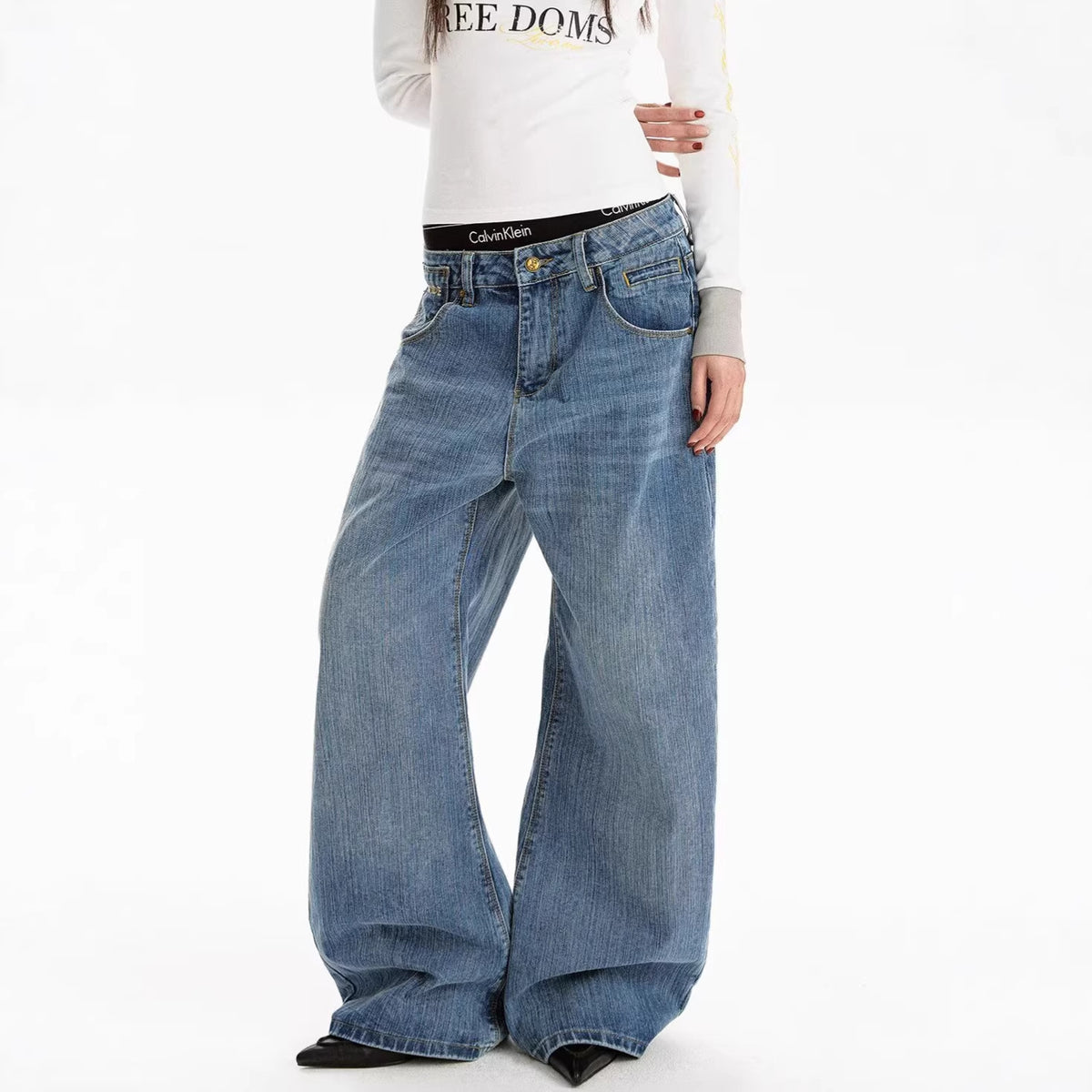 Streetwear Style Loose Fit  Aesthetic Minimalist Denim Pants