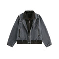 Streetwear Patchwork Faux Two-Piece Short Retro Loose Denim Jacket