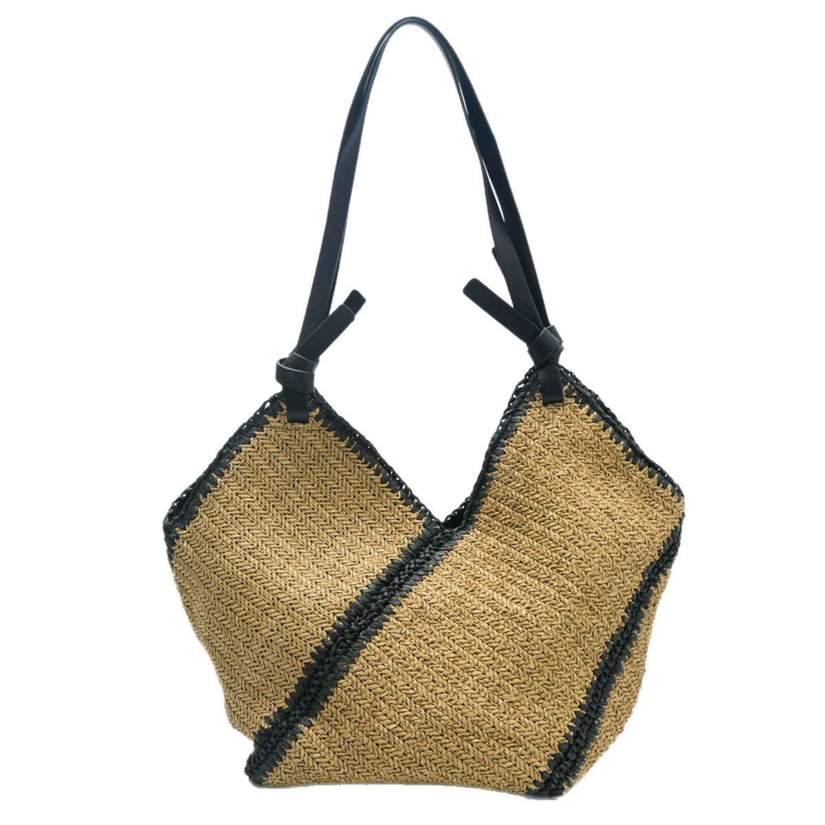 Khaki Woven Straw Tote Bag