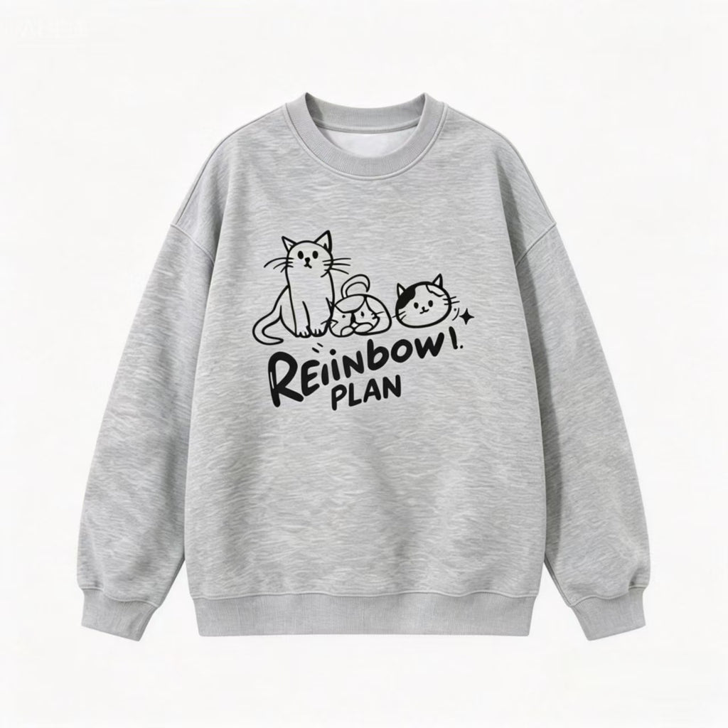 Streetwear Cartoon Cat Print Loose Fit Unisex Hoodie