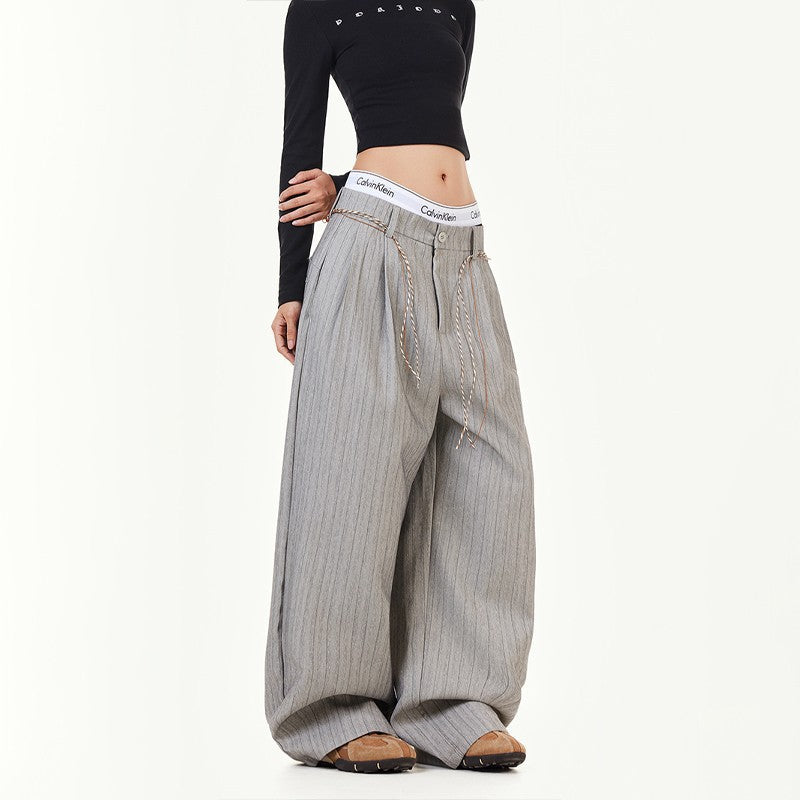 Vintage Striped High-Waisted Casual Trousers