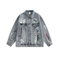 Ripped Paint-Style Denim Jacket for Women, Urban Streetwear Casual Outerwear