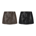 Faux Leather Mini Skirt High Waist Slimming Anti-Flash Streetwear