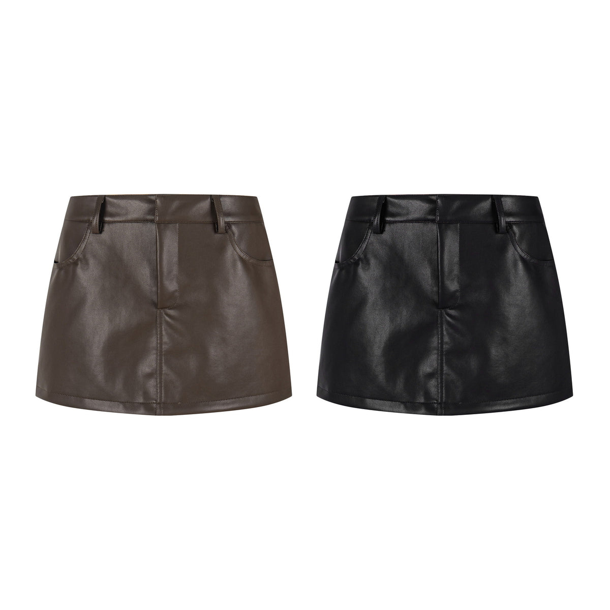 Faux Leather Mini Skirt High Waist Slimming Anti-Flash Streetwear