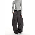 Grey Draped Wide-Leg Cargo Trousers