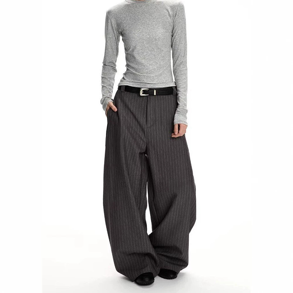 Grey Draped Wide-Leg Cargo Trousers