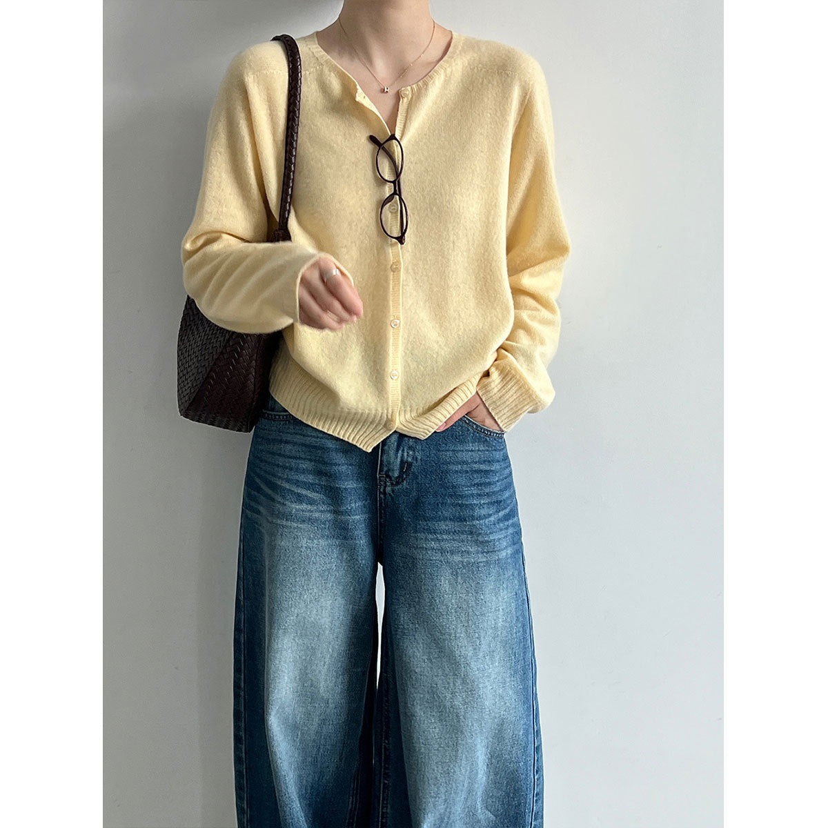 Soft Round-Neck Knit Cardigan